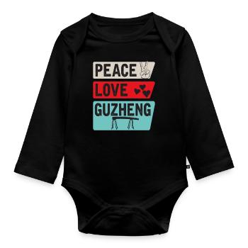 Peace Love Guzheng Instrument Musical - Body Bébé bio manches longues - noir - Devant