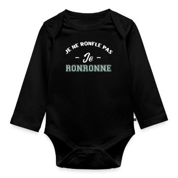 je ne ronfle pas je ronronne - Body Bébé bio manches longues - noir - Devant