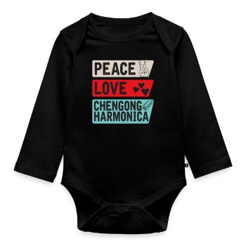 Peace Love Checngong Harmonica Music - Organic Longsleeve Baby Bodysuit - black - Front