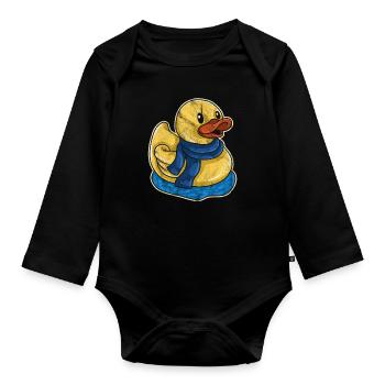 Ente Geschenk Kinder Badewanne Entchen Entlein - Baby Bio-Langarm-Body - Schwarz - Vorne