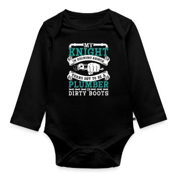 Plumber My Knight In Shining Armor Plumbing Pipe - Baby Bio-Langarm-Body - Schwarz - Vorne