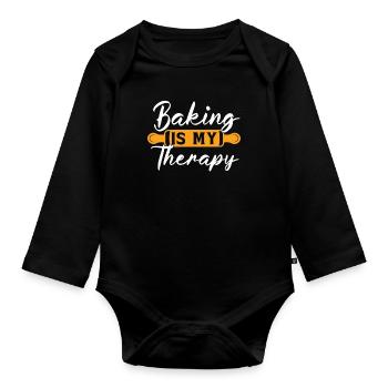 Baker Baking Is My Therapy Bakery Chef Cake Bake - Organic Longsleeve Baby Bodysuit - black - Front