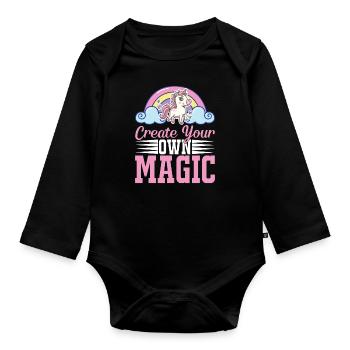 Erschaffe deine eigene Magie Unicorn - Baby Bio-Langarm-Body - Schwarz - Vorne