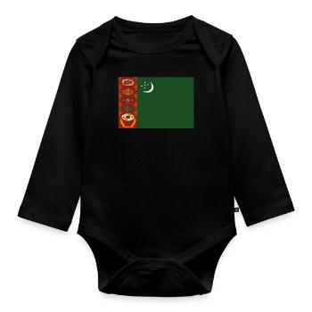 Official Turkmenistan Flag Turkmen Turkoman - Organic Longsleeve Baby Bodysuit - black - Front