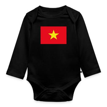 Offizielle vietnamesische Flagge Vietnamesischer Landesstolz - Baby Bio-Langarm-Body - Schwarz - Vorne