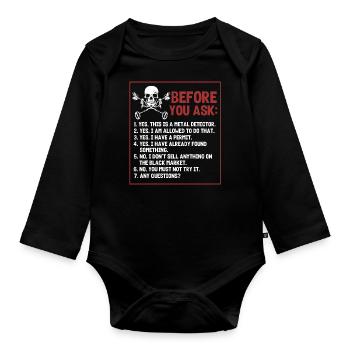 Metal detection, metal detector - Organic Longsleeve Baby Bodysuit - black - Front
