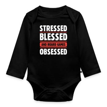 Stressed Blessed And Board Games Obsessed Dice - Baby Bio-Langarm-Body - Schwarz - Vorne