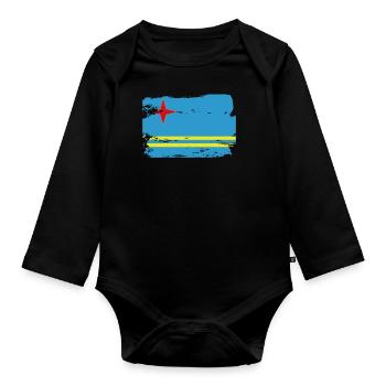 Official Aruba Flag Aruban Country Pride Vintage - Organic Longsleeve Baby Bodysuit - black - Front
