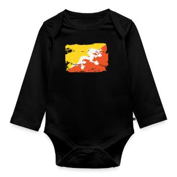 Drapeau officiel du Bhoutan Fierté du pays bhoutanais - Body Bébé bio manches longues - noir - Devant
