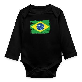 Official Brazil Flag Brazilian Country Pride - Organic Longsleeve Baby Bodysuit - black - Front