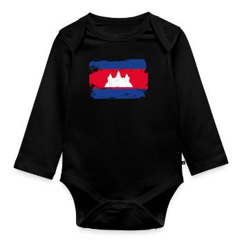 Drapeau officiel du Cambodge Cambodian Country Pride - Body Bébé bio manches longues - noir - Devant