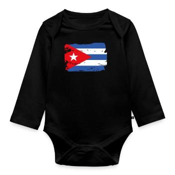 Offizielle Kuba-Flagge Cuban Country Pride Vintage - Baby Bio-Langarm-Body - Schwarz - Vorne