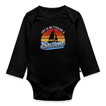 Sailboat Captain, Sailor Skipper Sailor - Organic Longsleeve Baby Bodysuit - black - Front