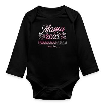 Expectant Mom 2023 Loading Pregnant Mother - Organic Longsleeve Baby Bodysuit - black - Front