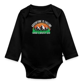 Das Abenteuer ruft Wandershirt - Baby Bio-Langarm-Body - Schwarz - Vorne