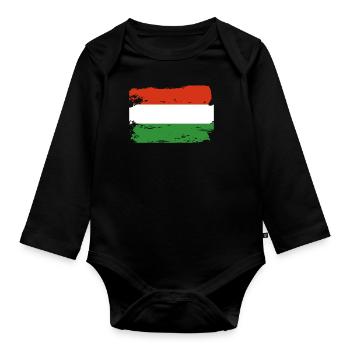 Official Hungary Flag Hungarian Country Pride - Organic Longsleeve Baby Bodysuit - black - Front