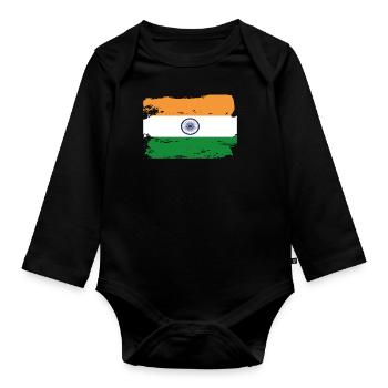 Offizielle indische Flagge Indian Country Pride Vintage - Baby Bio-Langarm-Body - Schwarz - Vorne