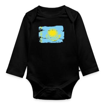 Offizielle kasachische Flagge Kazakh Country Pride - Baby Bio-Langarm-Body - Schwarz - Vorne
