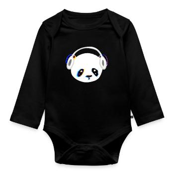 Panda Kopfhörer Musik Kopf Tier - Baby Bio-Langarm-Body - Schwarz - Vorne