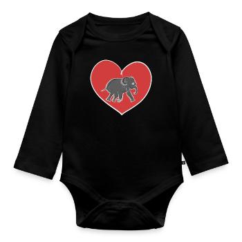 rotes Herz Tierliebe Elefant - Baby Bio-Langarm-Body - Schwarz - Vorne
