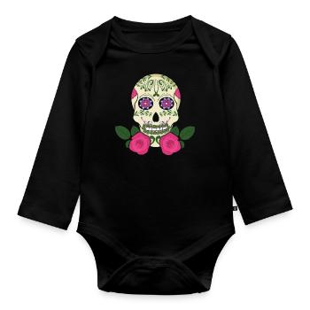Squelette floral Sugar Bone Muertos Day Halloween - Body Bébé bio manches longues - noir - Devant