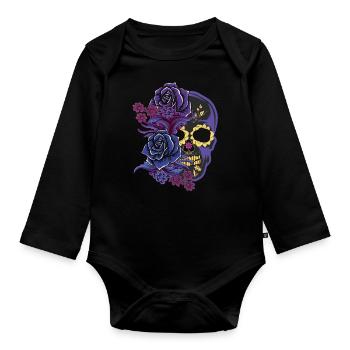 Purple Skeleton Sugar Bone Muertos Day Halloween - Organic Longsleeve Baby Bodysuit - black - Front