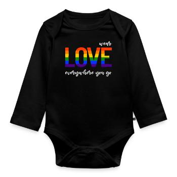 Wear love everywhere you go - LGBTQI Gay Pride CSD - Baby Bio-Langarm-Body - Schwarz - Vorne