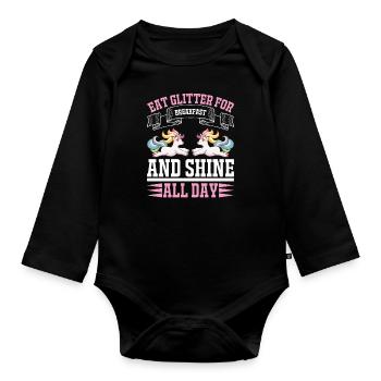 Paillettes pour le petit déjeuner et briller toute la journée - Body Bébé bio manches longues - noir - Devant