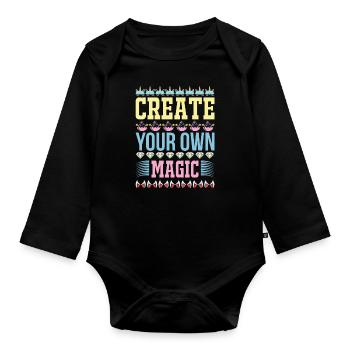 Erschaffe deine eigene Magie Unicorn - Baby Bio-Langarm-Body - Schwarz - Vorne