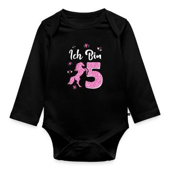Geburtstag Mädchen 5 Jahre Pferd Prinzessin - Baby Bio-Langarm-Body - Schwarz - Vorne