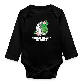 Mental Health Matters Floral Brain Awareness - Organic Longsleeve Baby Bodysuit - black - Front