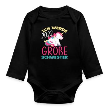 Einhorn Ich Werde Große Schwester 2022 - Baby Bio-Langarm-Body - Schwarz - Vorne
