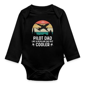 Pilot Flugzeug Segelflugzeug Flugsport Papa Vater - Baby Bio-Langarm-Body - Schwarz - Vorne