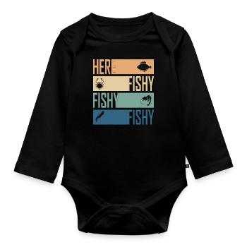 Hier Fisch Fisch Jagd Cool Fischer Retro - Baby Bio-Langarm-Body - Schwarz - Vorne