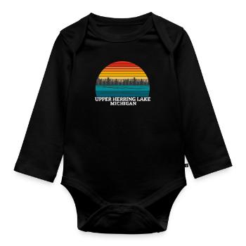 Upper Herring Lake Michigan - Organic Longsleeve Baby Bodysuit - black - Front