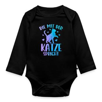 Katze Spruch Die Mit Der Katze Spricht - Baby Bio-Langarm-Body - Schwarz - Vorne