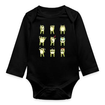 Cottagecore Kawaii Frog Emoticons - Organic Longsleeve Baby Bodysuit - black - Front