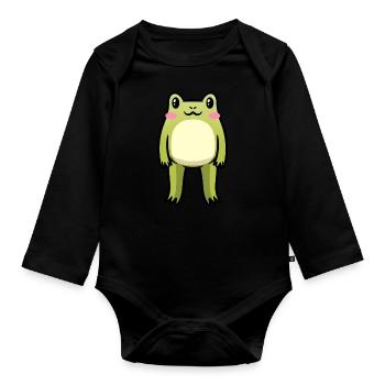 Cottagecore Kawaii Frog Emoticon - Organic Longsleeve Baby Bodysuit - black - Front