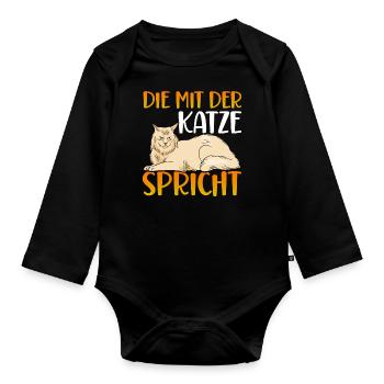 Katze Spruch Die Mit Der Katze Spricht - Baby Bio-Langarm-Body - Schwarz - Vorne
