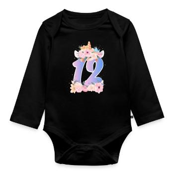 12 Couronne de licorne Mignon Bouquet de Fleurs 12. - Body Bébé bio manches longues - noir - Devant