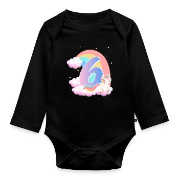 6 Unicorn Rainbow Clouds Little Pony 6. - Organic Longsleeve Baby Bodysuit - black - Front