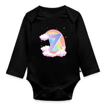 7 Unicorn Rainbow Clouds Little Pony 7. - Organic Longsleeve Baby Bodysuit - black - Front