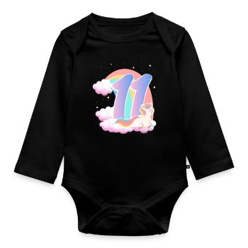 11 Unicorn Rainbow Clouds Little Pony 11. - Organic Longsleeve Baby Bodysuit - black - Front