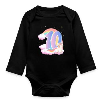 10 Unicorn Rainbow Clouds Little Pony 10. - Organic Longsleeve Baby Bodysuit - black - Front