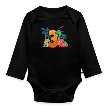 3ème anniversaire Trex Triceratops Dinosaure 3 ans - Body Bébé bio manches longues - noir - Devant