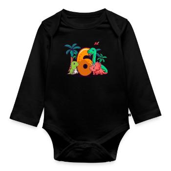 6ème anniversaire Trex Triceratops Dinosaure 6 ans - Body Bébé bio manches longues - noir - Devant