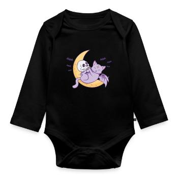 Kawaii Pastel Goth Moon Gothic Cat Halloween - Organic Longsleeve Baby Bodysuit - black - Front