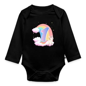 1 Unicorn Rainbow Clouds Little Pony 1. - Organic Longsleeve Baby Bodysuit - black - Front