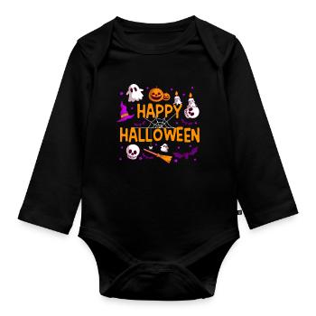 Happy Halloween Pumpkin Lantern Ghost Ghost - Organic Longsleeve Baby Bodysuit - black - Front
