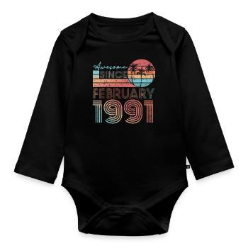 Anniversaire Février 1991 Millésime Février 1991 - Body Bébé bio manches longues - noir - Devant